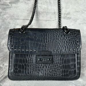 Badgley Mischka Black Croc-Embossed Chain Crossbody Bag